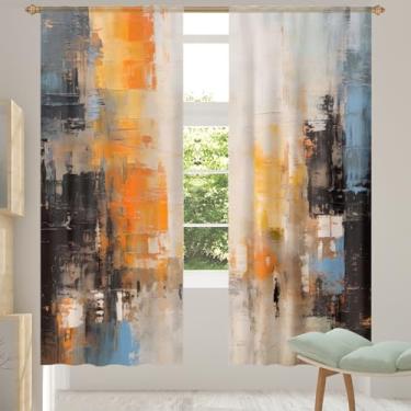 Imagem de 2 conjuntos de painéis pintura retrô borrão cortinas transparentes arejadas com filtro leve painéis de cortina leve cortina de porta janela para sala de estar, quarto, jantar, 192 cm de comprimento