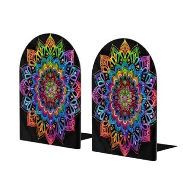 Imagem de Colares étnicos mandalas grandes de madeira suportes de livros decorativos antiderrapantes resistentes terminais de livros para escritório mesa de escritório em casa biblioteca escola estudo decoração