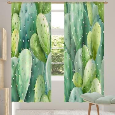 Imagem de 2 conjuntos de painéis de cortinas transparentes verdes cacto fofas cortinas transparentes arejadas com filtro leve painéis de cortina de porta para janela para sala de estar, quarto, jantar, 213 cm