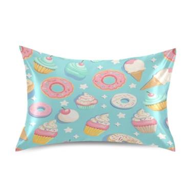 Imagem de Blueangle Fronha de cetim com estampa de cupcakes donuts para cabelo e pele, fronha de seda, tamanho Queen (51 x 76 cm) - Capas de almofada de cetim com fecho de envelope (788)