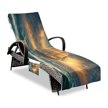 Imagem de ATTX Capa de toalha para cadeira de salão com pintura a óleo Sailing Ship – Capa antiderrapante para cadeira de praia e piscina para todos os climas 216 x 76 cm para ambientes externos, jardim, hotel