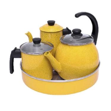 Imagem de Jogo De Café Completo Grande 4 Peças De Aluminío Amarelo Pigmentado