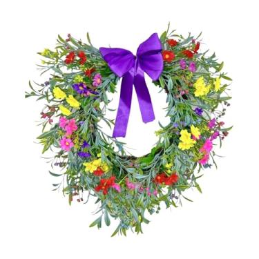 Imagem de Fancyes Guirlanda em forma de coração, guirlanda para porta de entrada, aro floral, de gipsófila suspensa com laço para ou casa, Roxo