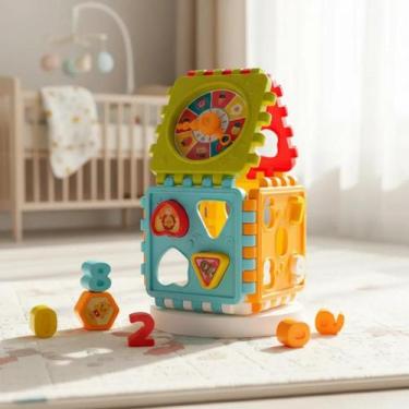 Imagem de Brinquedo Pedagógico Montessori Cubo Encaixe Colorido Duplo Educativo 