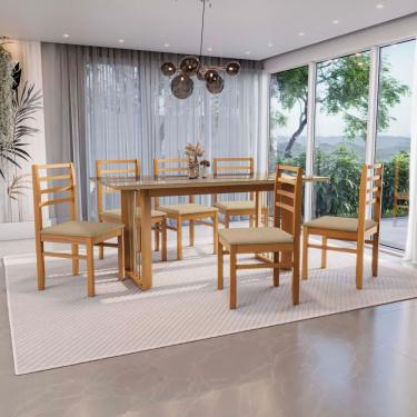 Imagem de Conjunto Sala De Jantar Elisa Em Madeira Maciça 6 Cadeiras Boucle Bege