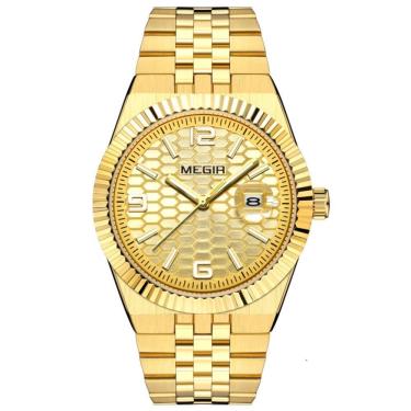 Imagem de Relógio Masculino Pulseira De Aço Inoxidável Quartzo à Prova D´agua Casual Dourado