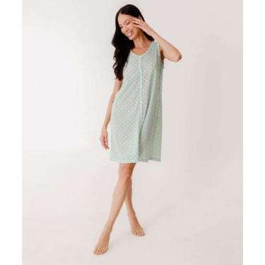 Imagem de Camisola Estampa Poá Botões Sem manga Marisa-02040, Verde, GG