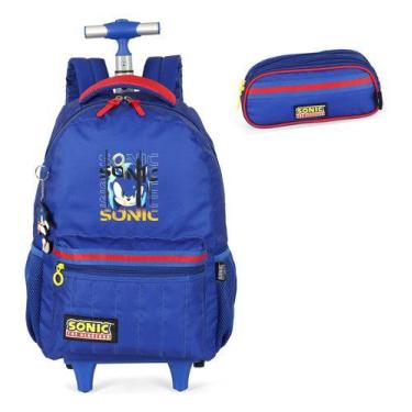 Imagem de Kit Mochila Rodinhas Estojo Original Sonic C/ Chaveiro - Luxcel, Azul