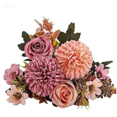 Imagem de Flores artificiais 6 cabeças bola de outono crisântemo rosa flores artificiais decorativas(Areia vermelha-137,3 Unidades)