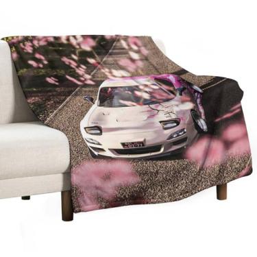 Imagem de HouLaiZhe Cobertor super macio flanela flor de cerejeira carro Rx7 JDM cobertores refrescantes leves para sofá-cama cadeira sofá carro viagem ao ar livre leve quente 101,6 cm x 127 cm