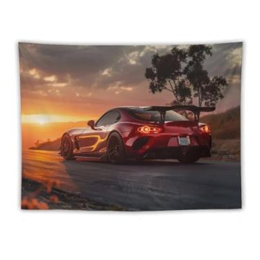 Imagem de HouLaiZhe Tapeçaria de carro Rx7 vermelho Jdm esportes pôr do sol pendurar na parede quarto decoração de casa tapeçarias estética piquenique decoração de parede arte de parede para dormitório sala de
