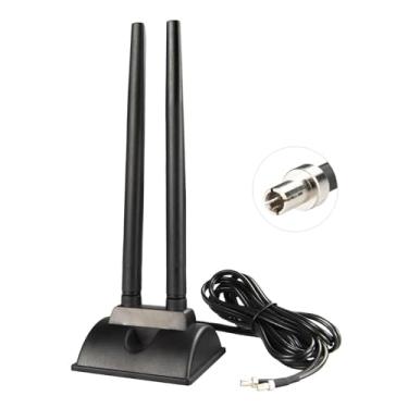 Imagem de Antena WiFi de banda dupla de 2,4 GHz, 5 GHz, 5,8 GHz, antena de mesa com base magnética, antenas externas 5dBi com conector TS9 para roteador/hotspot/IoT industrial/WiFi de carro/módulo 4G, cabo