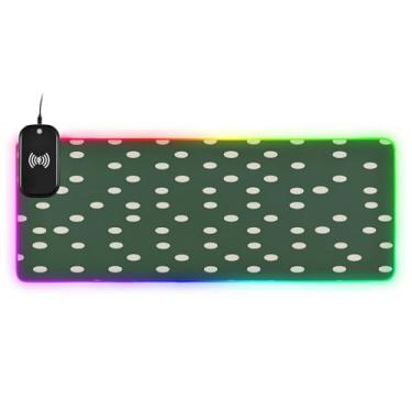 Imagem de CEBUGI Mouse pad de carregamento sem fio de bolinhas brancas de 15 W com iluminação LED RGB 14 para jogos, MacBook, PC, laptop, mesa | 80 x 30 cm