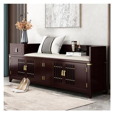 Imagem de uhyOHF Banco para os pés, banco para mudança de sapatos de madeira maciça para casa, armário de sapatos estilo chinês, banco de troca de sapatos longo para uso doméstico com trocador de armário de
