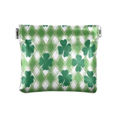 Imagem de Burbuja Bolsa feminina xadrez de couro St. Patrick Clover, porta-moedas, porta-moedas, batom, organizador de cosméticos