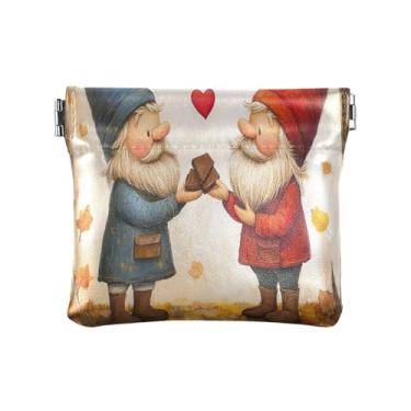Imagem de Burbuja Valentine Love Gnomos Squeeze Bolsa feminina de couro, portátil, mini porta-moedas, batom, organizador de cosméticos