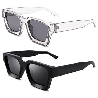 Imagem de Braylenz Óculos de sol quadrados retrô modernos para homens e mulheres, armação grossa e legal, retangular, preto, óculos escuros coloridos, Bz9402o