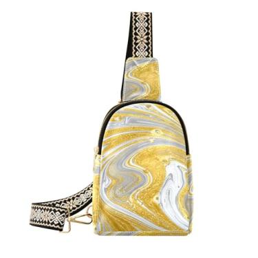 Imagem de CEBUGI Bolsa tiracolo de couro com estampa de mármore dourada pequena para mulheres, pochete transversal para trilhas, viagens ao ar livre