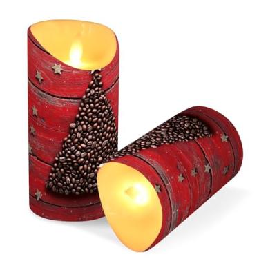 Imagem de Blueangle Pacote com 2 velas de árvore de café de Natal sem chama com controle remoto e temporizador, velas LED cintilantes (7,6 cm x 15 cm) para decoração de casa, casamento, acampamento (126)