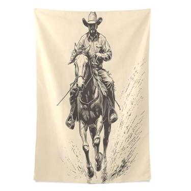 Imagem de STAYTOP Tapeçaria de parede de cowboy montando cavalo tapeçaria para decoração de casa dormitório sala de estar quarto tapete de parede (60×40in)