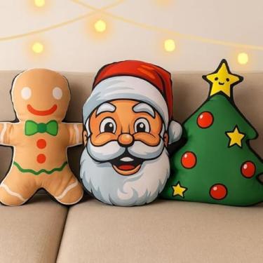 Imagem de Kit c/3 Almofadas Decorativas de Natal Almofadas Natalinas Para Sala Sofá (Almofada Papai Noel,Biscoito e Árvore)