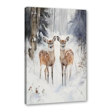 Imagem de Impressão de pôster de arte de parede retrô de Natal Papai Noel alce paisagem de inverno imagens de Natal para bar em casa pub cozinha café loja decoração de férias (SKU11,20.3x30.5 cm = (20 x 30 cm