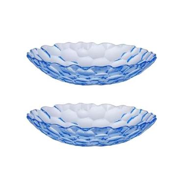 Imagem de Fruteira Prato decorativo de frutas, prato redondo de frutas para casa, cozinha, hotel, restaurante, lanche, prato de doces, conjunto de 2 Decoração de mesa(Blue)