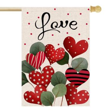 Imagem de OPULANE Bandeira de casa de dia dos namorados 71 x 101 cm dupla face corações de amor bolinhas decorativa externa grande bandeira de serapilheira para decoração de boas-vindas ao ar livre