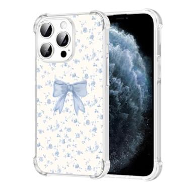 Imagem de Vulfwela Capa para iPhone 11 Pro de 5,8 polegadas, com laço azul, estampa de flor de videira, capa de telefone transparente para mulheres e meninas, antiamarelamento, antiqueda, à prova de choque