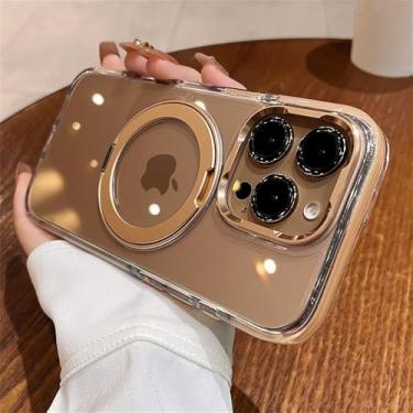 Imagem de Capa de suporte magnético transparente para carregamento sem fio para iPhone 15 12 13 14 16 Pro Max, capa rígida de acrílico, dourada, para iPhone 14 Pro