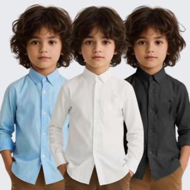 Imagem de Kit 3 Camisas Social Manga Longa Menino Infantil-Masculino