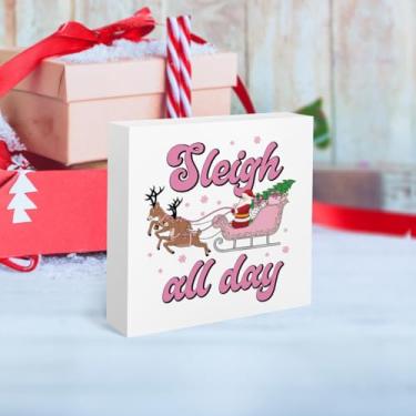 Imagem de Decorações de Natal rosa para ambientes internos árvore de Natal Papai Noel festa de inverno presentes para mulheres irmã fazenda casa escritório quarto prateleira decoração de mesa trenó o dia todo