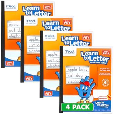 Imagem de Mead Aprenda a escrever letras, bloco de prática de caligrafia, notas PK-1, 25,4 x 20,3 cm, régua elevada sólida e pontilhada, 40 folhas, pacote com 4 (480018)