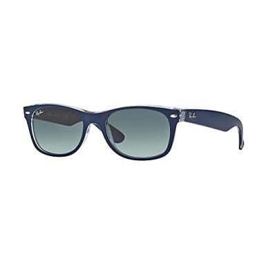 Imagem de Ray-Ban RB2132 New Wayfarer óculos de sol + conjunto de acessórios Vision Group, Azul fosco em transparente/cinza claro gradiente cinza escuro (605371), 52mm