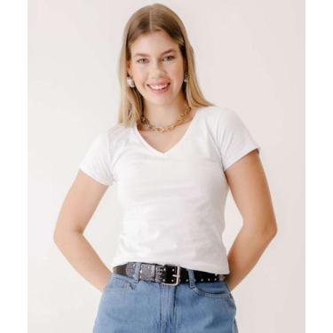 Imagem de Blusa Feminina Básica Manga Curta Marisa-80032, Branco, M