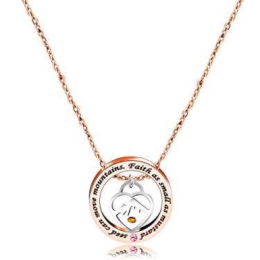 Imagem de Uloveido Colar de anel redondo com círculo cristão com gravação, Faith Tão Pequeno quanto uma semente de mostarda pode mover montanhas Y958, Metal, Zircônia cúbica