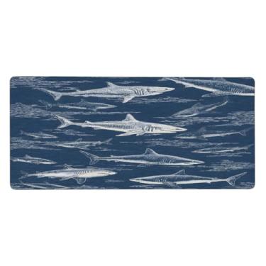 Imagem de Tapete de rato grande arte azul tubarão à prova d 'água computador protetor de mesa tapete protetor de mesa antiderrapante base de borracha para escritório, computador, teclado, laptop e mesa de casa