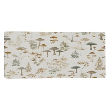 Imagem de Tapete de rato branco com arte de cogumelo grande, impermeável, tapete protetor de mesa estendido para computador, base de borracha antiderrapante para escritório, computador, teclado, laptop e mesa