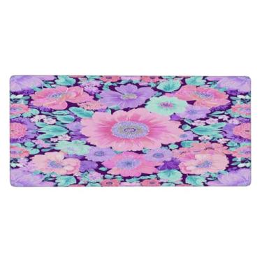 Imagem de Grandes flores roxas lindas mouse pad à prova d'água protetor de mesa estendido para computador tapete de base de borracha antiderrapante para escritório, computador, teclado, laptop e mesa de casa