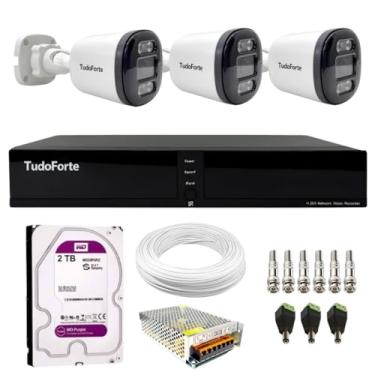 Imagem de Kit 3 Câmeras Full Color TF 1220 Full HD 1080p Visão Noturna Colorida IP66 + Dvr Tudo Forte TFHDX 3304 4 Canais + HD 2TB Purple