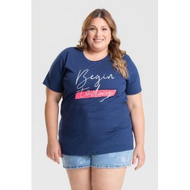 Imagem de T-shirt Feminina Plus Size 100% Algodão Estampada "BEGING TODAY" - Ser