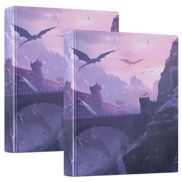 Imagem de Organização de fichário de muralhas da cidade antiga e dragões voadores com pasta de 3 furos, prancheta de enfermagem resistente