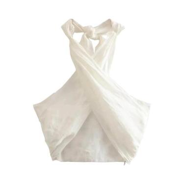 Imagem de Conjunto De Top Cropped Sem Mangas Em Caqui E Calças De Cintura Alta C