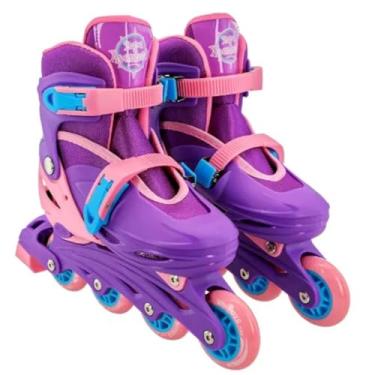 Imagem de Patins Infantil com Kit de Proteção Completo, Capacete, Joelheiras, Cotoveleiras, Violeta, Tamanho 30-33, +3 Anos