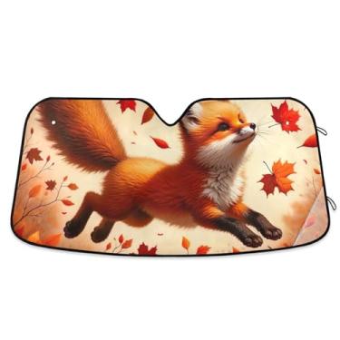 Imagem de Toldo de sol laranja de folha de raposa de outono para para-brisa de carro bonito personalizado retrátil automotivo protetor solar S, 134,6 cm x 59,7 cm