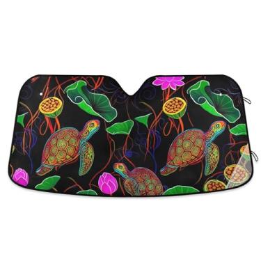 Imagem de Toldo de sol preto colorido colorido colorido personalizado para para-brisa de carro Engraçado dobrável sombra de carro para para-brisa dianteiro impressão animal M, 139.7 cm x 70.1 cm