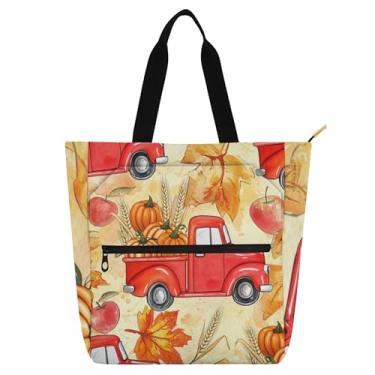 Imagem de GAIGEO Sacola vintage de desenho animado vermelho de abóbora para mulheres e crianças com zíper reutilizável livro de lona escolar trabalho professor bolsa de viagem