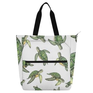 Imagem de Sacola de trabalho branca com tartarugas marinhas verdes em aquarela para mulheres, bolsas de tecido de lona, faculdade, escola, professores, livros, presentes