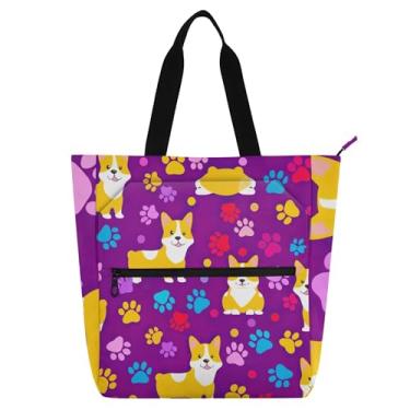 Imagem de Sacolas femininas roxas de trabalho fofas de lona com zíper bolsa de praia para professores de livros presentes