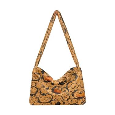 Imagem de Bolsa feminina tropical papagaio e flor, bolsa de ombro com zíper para mulheres, bolsas de outono, Motivo de abóbora com redemoinhos e abóboras pretas - 2, One Size